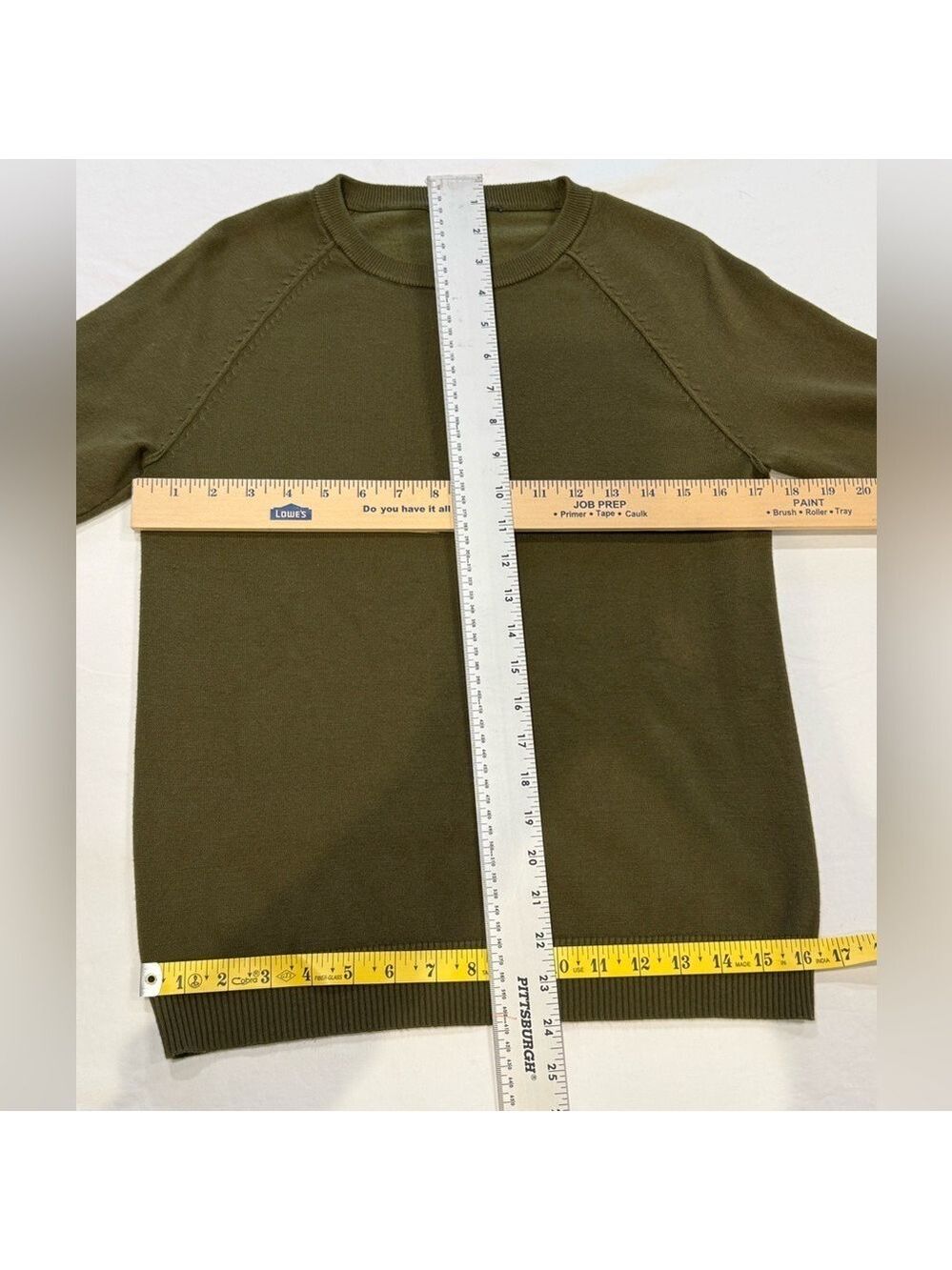 Sweater Olive Green Lightweight Knit Striped Cuff Crewneck Casual Cozy Pullover - Picture 5 of 8